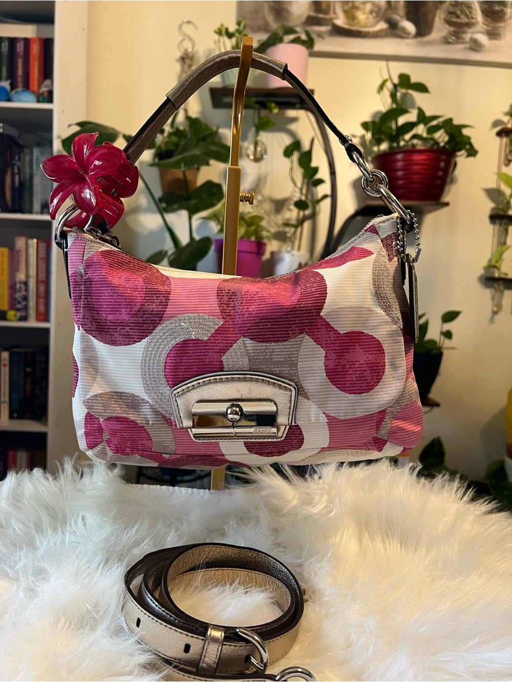 Coach Pink and Silver Signature Small Shoulder Bag